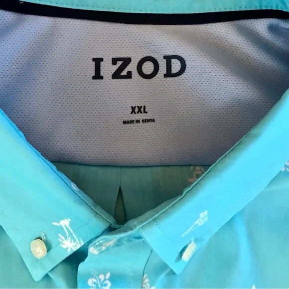 Men’s IZOD Classic Saltwater Breeze Printed Aqua Short Sleeve Button-Up Shirt - Picture 3 of 10